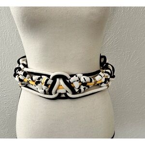 Vintage 80's Black/White Cotton Blend Knot Belt w/ Velcro Closure